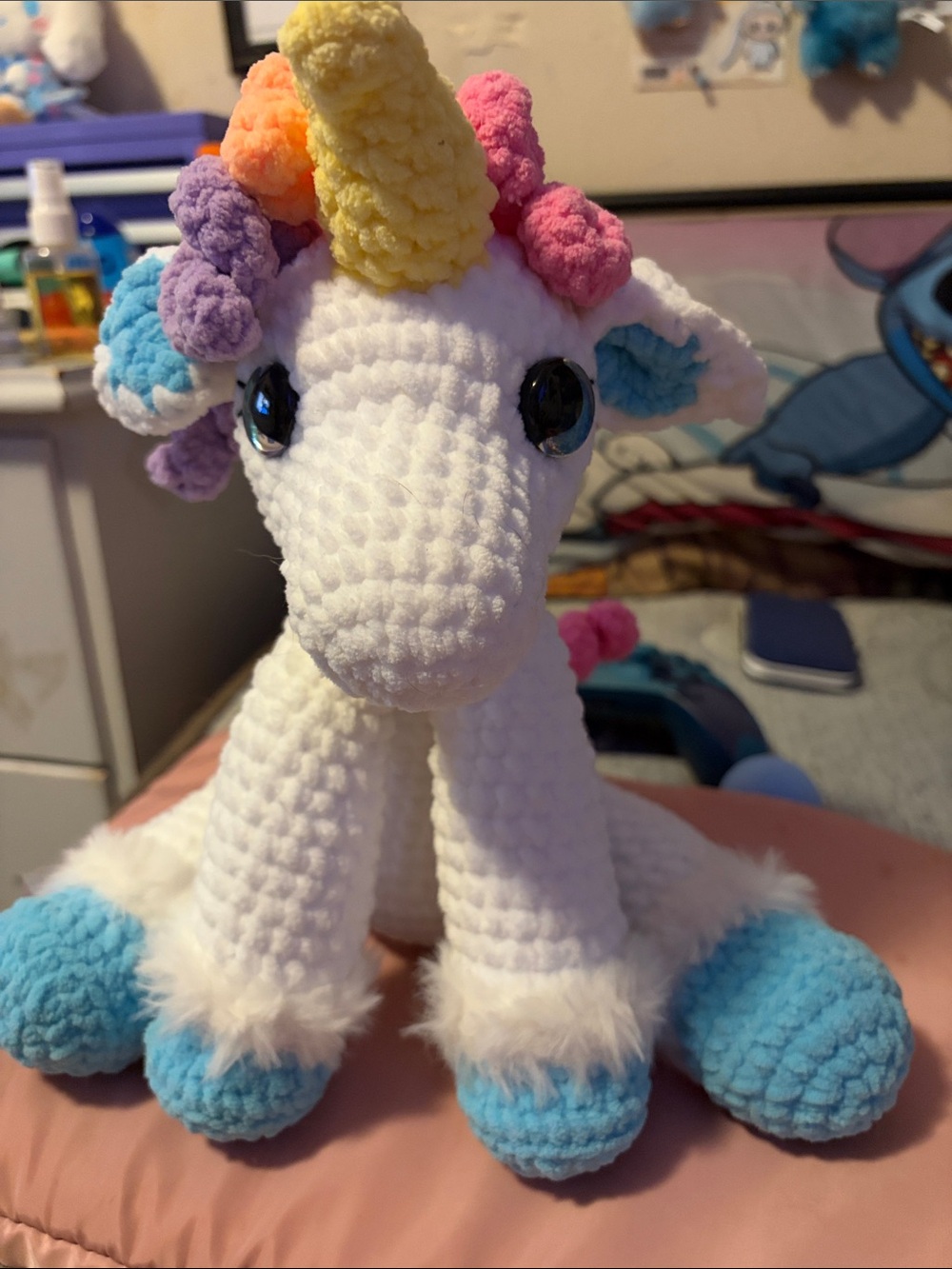 Plush White Unicorn Stuffed Animal with Rainbow Mane